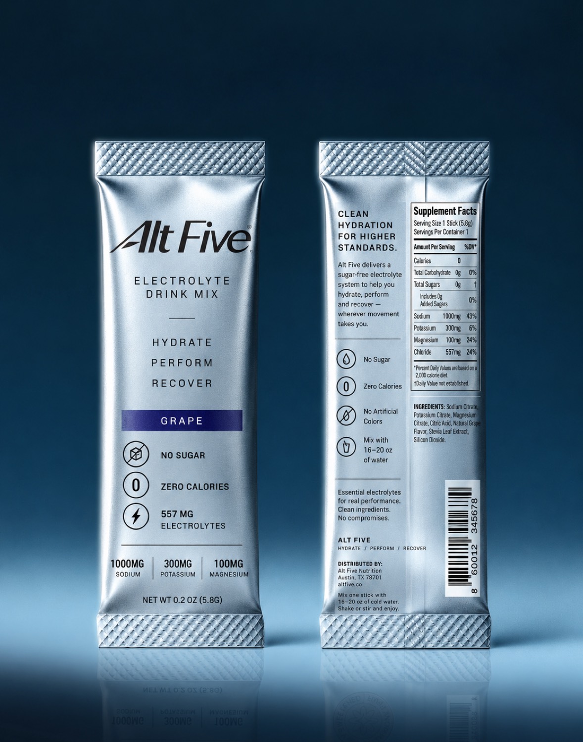 Alt Five electrolyte pouches, front and back