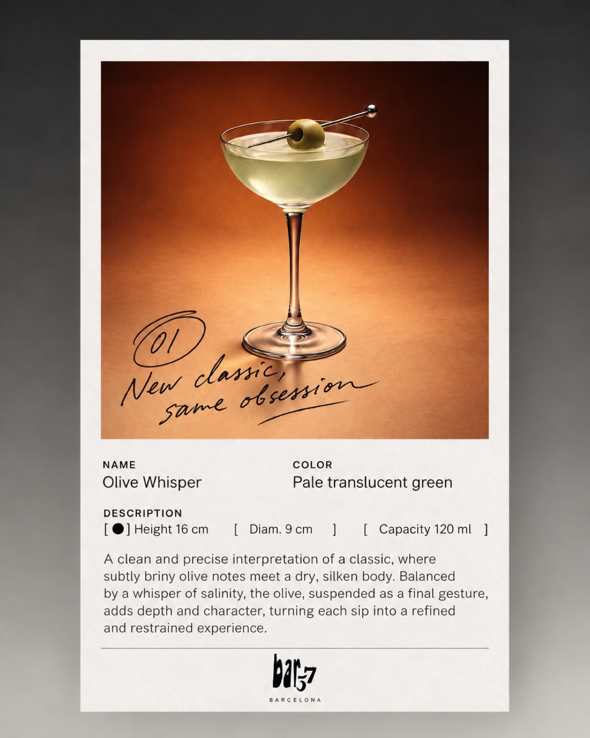 A Bar 57 menu card beside a cocktail