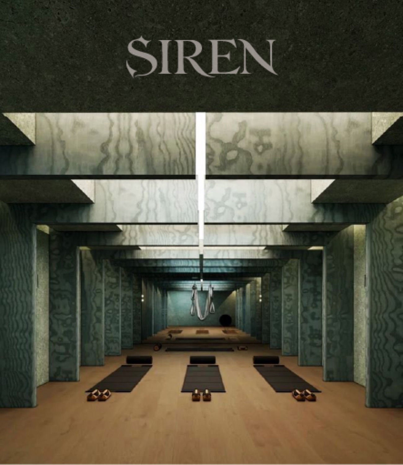 Siren studio interior with the wordmark set into the wall